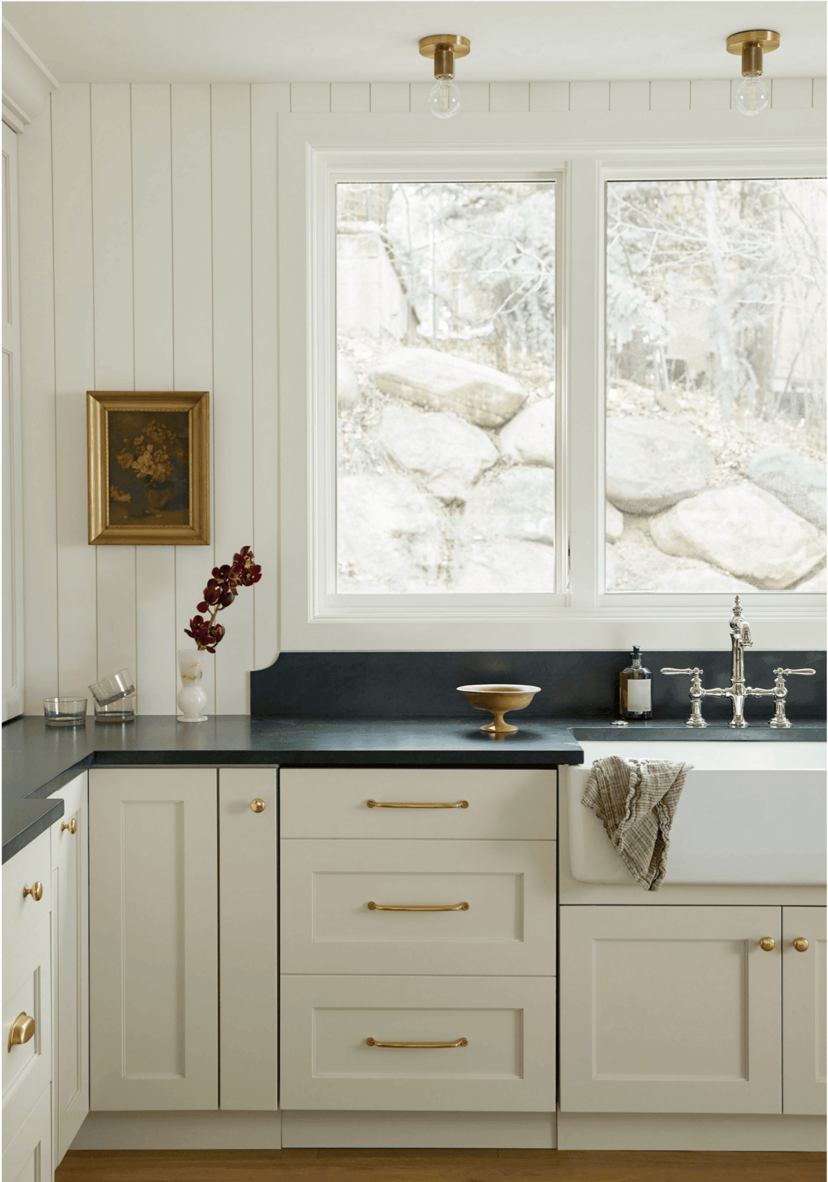 ivory kitchen cabinets with soapstone counters